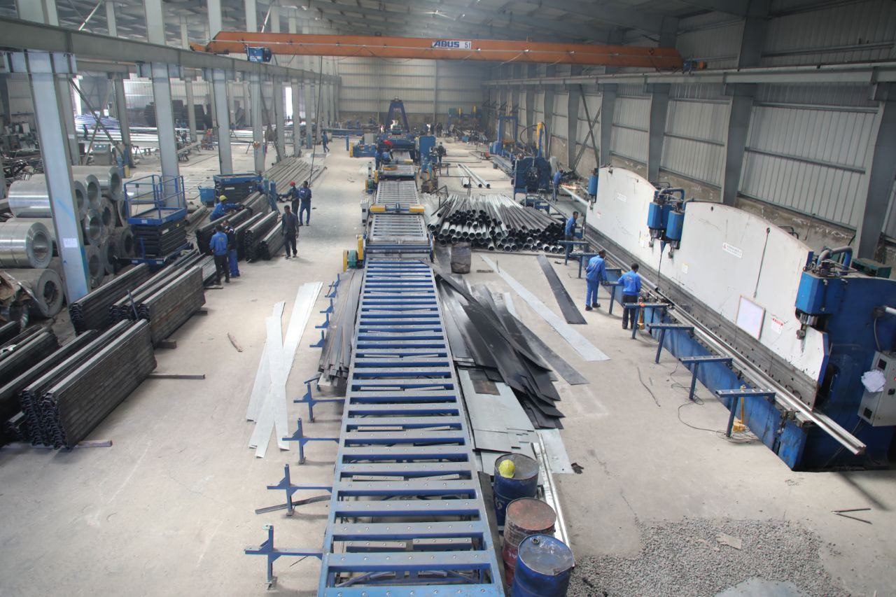 Aerial view of the pole assembly line